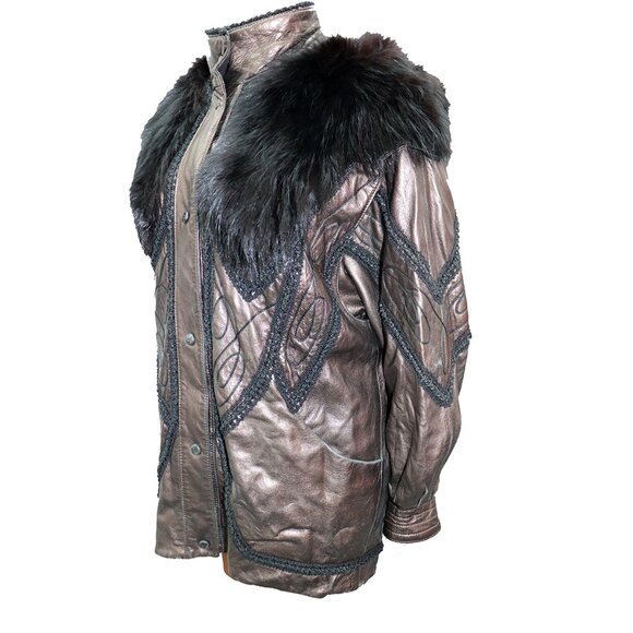 RARE 80s NORMA Canada Detachable FUR Leather Coat OS - Picture 4 of 7